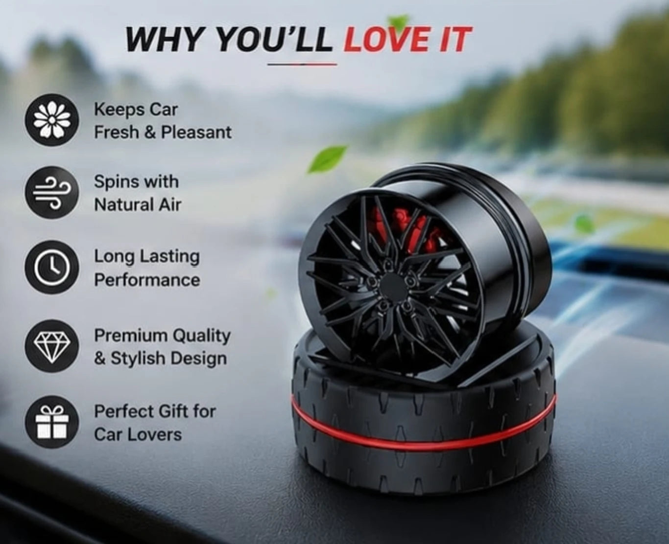 Universal Car Speed Wheel Hub Perfume Air Freshener 360° Rotating Car