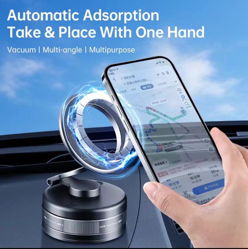 Magnetic Vacuum Car Phone Holder – 360° Rotatable Dashboard Mount